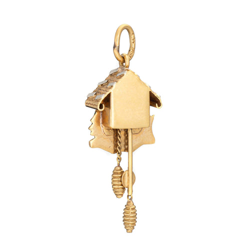 Pendentif Breloque d'horloge à coucou vintage années 60 en or jaune 58 Facettes G14179
