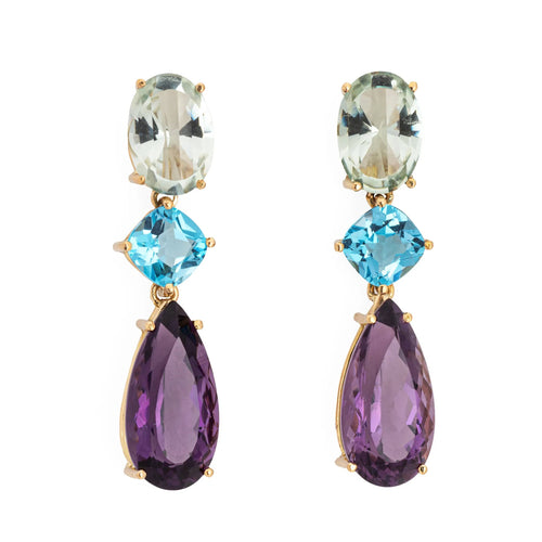 Boucles d'oreilles Boucles d'oreilles multi-pierres Estate Or jaune Améthyste, Topaze bleue 58 Facettes