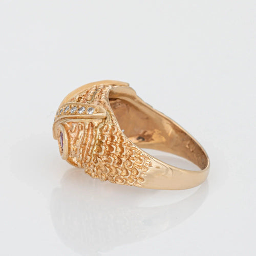 Bague Diamond Owl Ring Vintage 14k Yellow Gold Ruby Eyes Fine Jewelry Sz 7.5 58 Facettes G10213