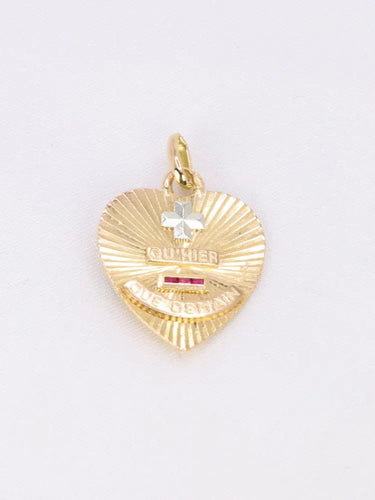 Pendentif AUGIS - Médaille amour coeur plus qu'hier moins que demain or jaune rubis 58 Facettes J254