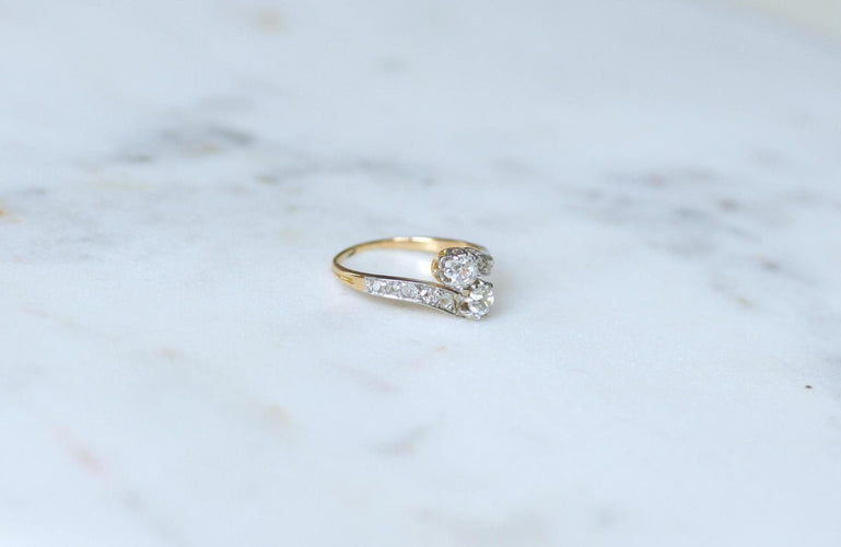 Bague 54 Bague Ancienne Toi et Moi Diamants sur Or Jaune et Platine 58 Facettes
