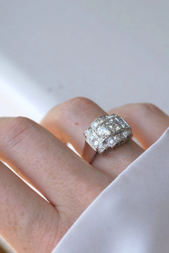 Bague Bague Tank Art déco diamants sur or blanc et platine 58 Facettes