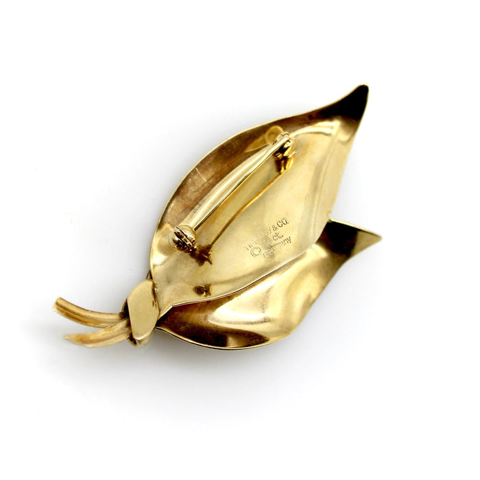 Tiffany & Co. Retro-Doppelblatt-Brosche aus 14-karätigem Gold