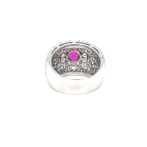 Bague 50 Bague en or vintage certifiée sans chaleur avec diamants et rubis de Birmanie gravés 58 Facettes