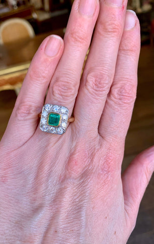 Bague 52 Bague Style Art Déco Emeraude Colombienne, Diamants 58 Facettes BEM47