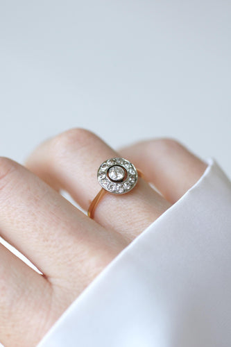 Bague 54.5 Bague Cible en or jaune, platine et diamant - Art Déco 58 Facettes