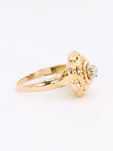 Bague 56 Bague ancienne fleur or jaune pierre blanche 58 Facettes 1CA0000012/1