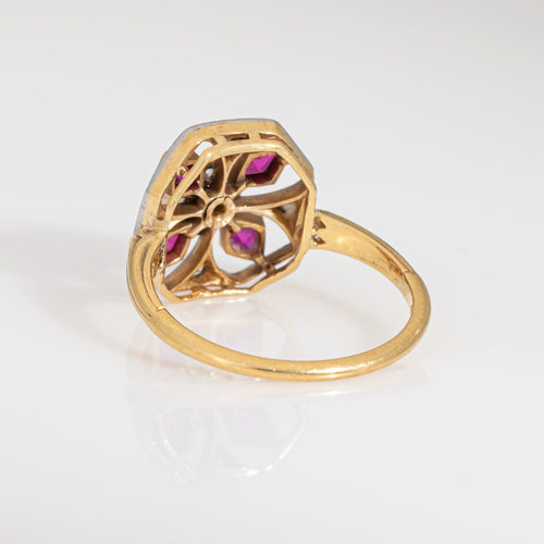 Bague Bague ancienne édouardienne en or jaune 18 carats avec rubis et diamants, taille 6,5, bijoux en platine 58 Facettes G13951