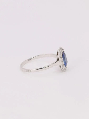 Bague 62 Bague vintage pierre bleue entourage diamants 58 Facettes J525