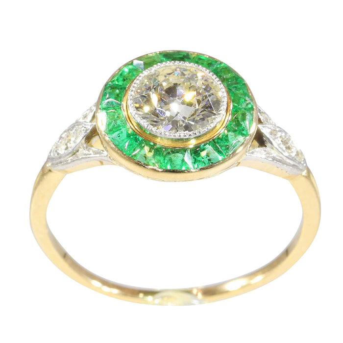 Bague 55 Bague de fiançailles Art Déco 1920 avec diamants et émeraude 58 Facettes 24197-0155