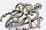 Broche Oro Giallo Spilla in oro e argento con diamanti huit- huit e smeraldi 58 Facettes SPL96