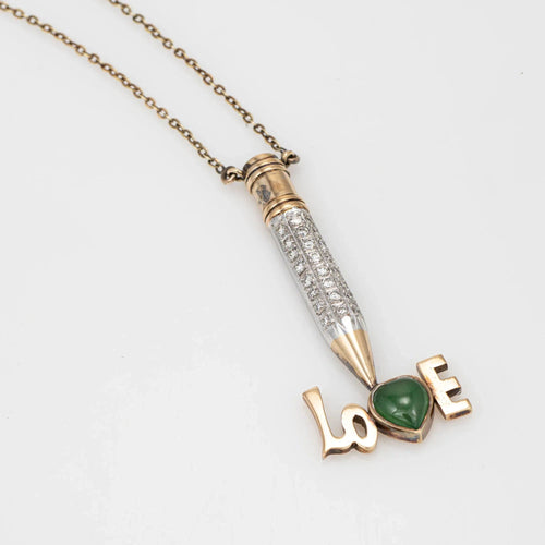 Collier Collier crayon diamant Love des années 70, bijou vintage en or jaune 14 carats et jade 58 Facettes G13666
