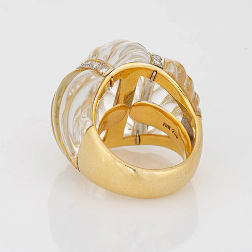 Bague 47 Bague Cannelée Cristal de Roche Diamant Dôme Cocktail Vintage Or 58 Facettes G11967