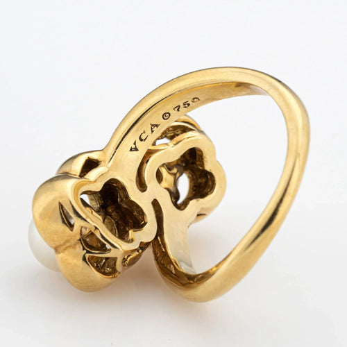 Bague 53 Jean Vitau pour Van Cleef & Arpels - Bague Trèfle Perle de Culture Or Jaune 58 Facettes 14279