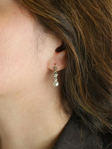 Boucles d'oreilles Dormeuses anciennes or jaune platine diamants Old Single Cut 58 Facettes 1019.1