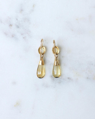 Boucles d'oreilles Anciennes boucles d'oreilles or jaune, goutte citrine - vers 1900 58 Facettes