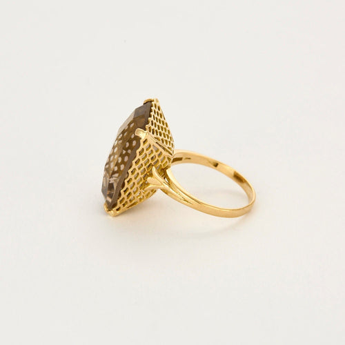 Bague 58,5 Bague cocktail or jaune et quartz fumé 58 Facettes NAR0019