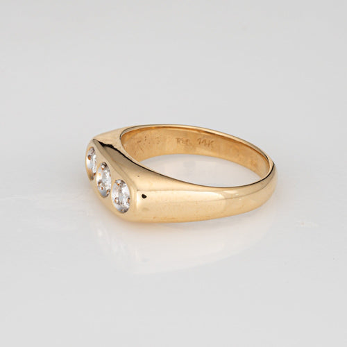 Vintage Three Diamond Ring Sz 10 Band 14k Yellow Gold Trilogy Estate Jewelry 58 Facettes G14055