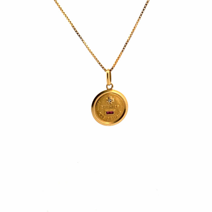 Pendentif AUGIS - Médaille Amour Ancienne Or Jaune Rubis & Diamant 58 Facettes 2-A1PE-GS35693