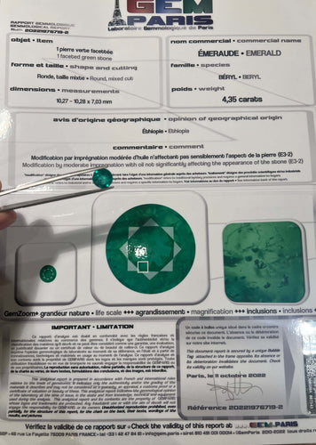 Bague 54 Bague Emeraude Ethiopie 4.35 Cts Diamants Or Jaune & Platine 58 Facettes BEM42