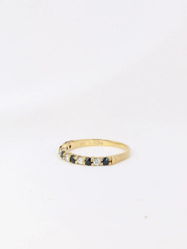 Bague 50 Demi-Alliance américaine en or jaune, diamants et saphirs 58 Facettes J104