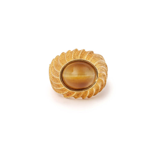 Bague Bague Vintage Godronnée Chrysobéryl Œil de Chat Or Jaune 18 Carats 58 Facettes B363