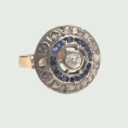 Bague SORTIJA ART DECÓ ÉPOCA 1930-35 de ORO y PLATINO con DIAMANTES y ZAFIROS 58 Facettes A2427 (469)