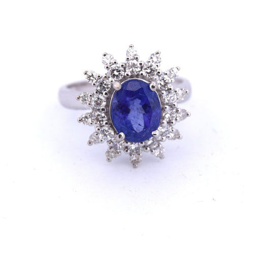 Bague 55 Bague en or blanc avec tanzanite et diamants 58 Facettes