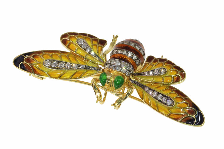 Pendentif Vintage Bee Brooch-Pendant with Plique-à-Jour Enamel and Trembling Wings 58 Facettes 24263-0277