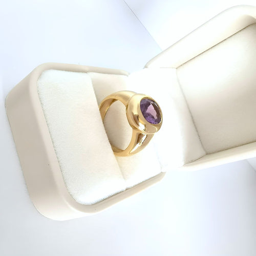 Bague 57.5 Bague Améthyste ovale en solitaire Or Jaune 18K 58 Facettes 1687