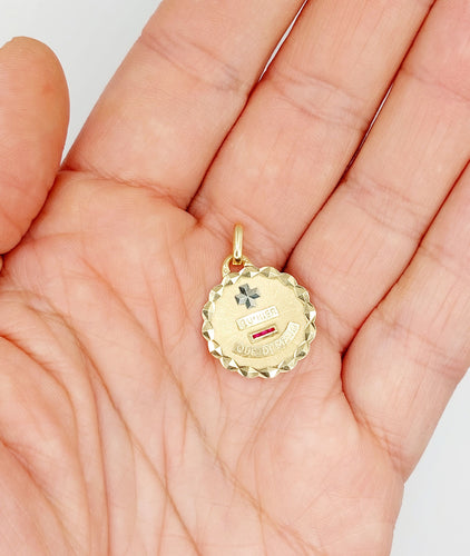 Augis - 18K玫瑰金镶红宝石19毫米爱情奖章吊坠 