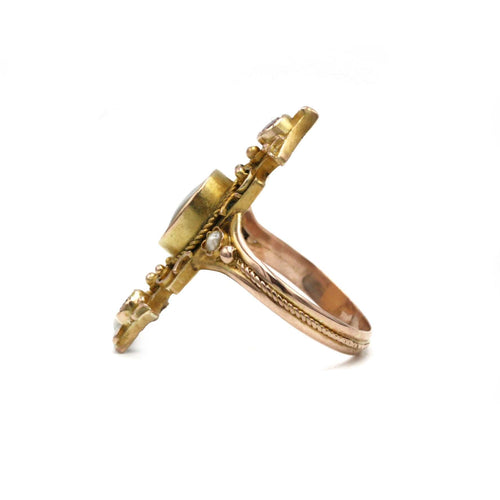 Bague 56 Bague Marquise Ancienne - Or, Nacre, Demi-perles & Grenats 58 Facettes 250357R