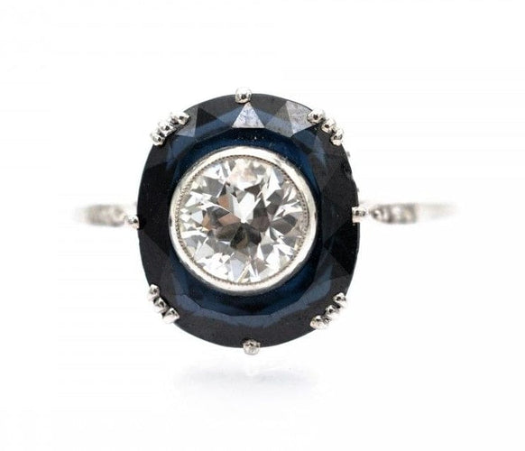 Bague Bague Art Déco avec diamant 0,75ct et saphir synthétique en or blanc 18k 58 Facettes 11777