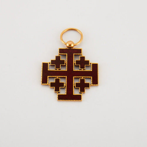 Pendentif Croix de Jérusalem  Email Or Rose 58 Facettes