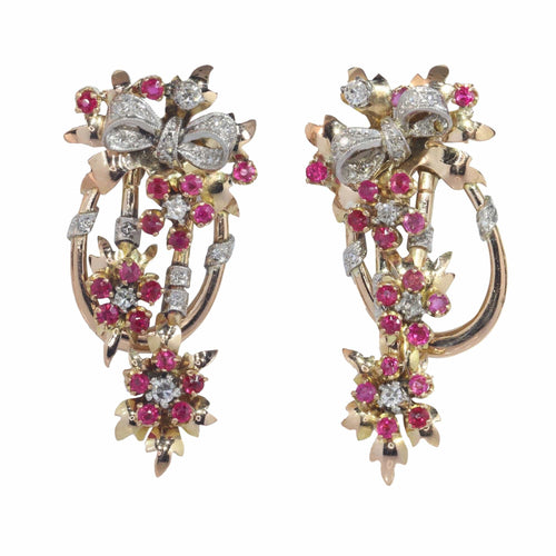Boucles d'oreilles Boucles d'oreilles pendantes rétro vintage des années 1950 avec diamants et rubis 58 Facettes 23026-0041