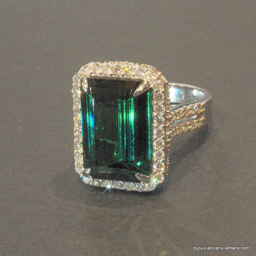 Bague 54 Bague tourmaline verte et diamants en or blanc 58 Facettes 4415