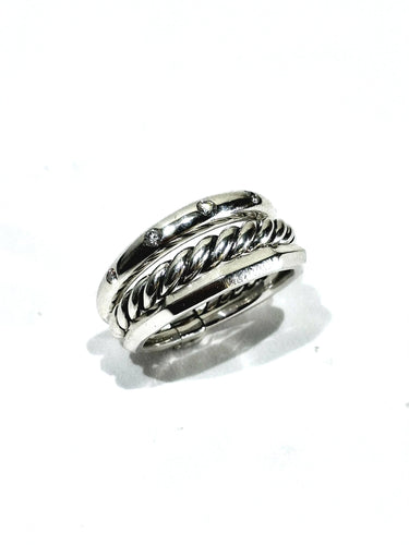 Bague 53 David Yurman - Bague articulée à trois anneaux en argent et diamants 58 Facettes