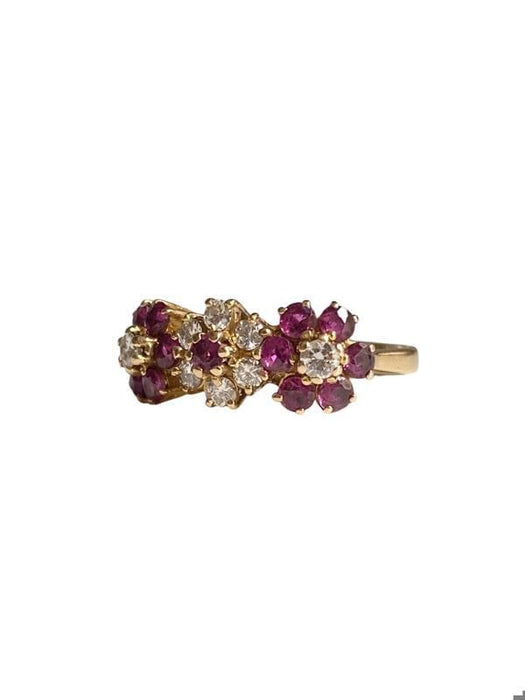 Bague 54 Bague or jaune, fleurs rubis diamants 58 Facettes