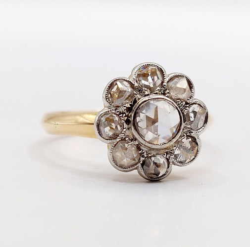 Bague marguerite antique or 18k diamants taille rose (circa 1900) 58 Facettes A06414