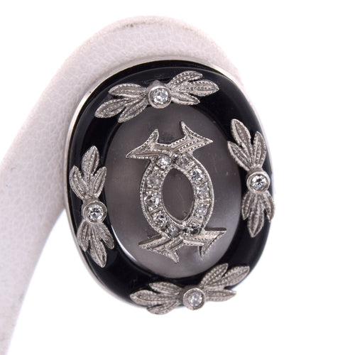 Boucles d'oreilles Boucles d'oreilles vintage en platine ornées d'onyx, de cristal de roche et de diamants 58 Facettes OR190