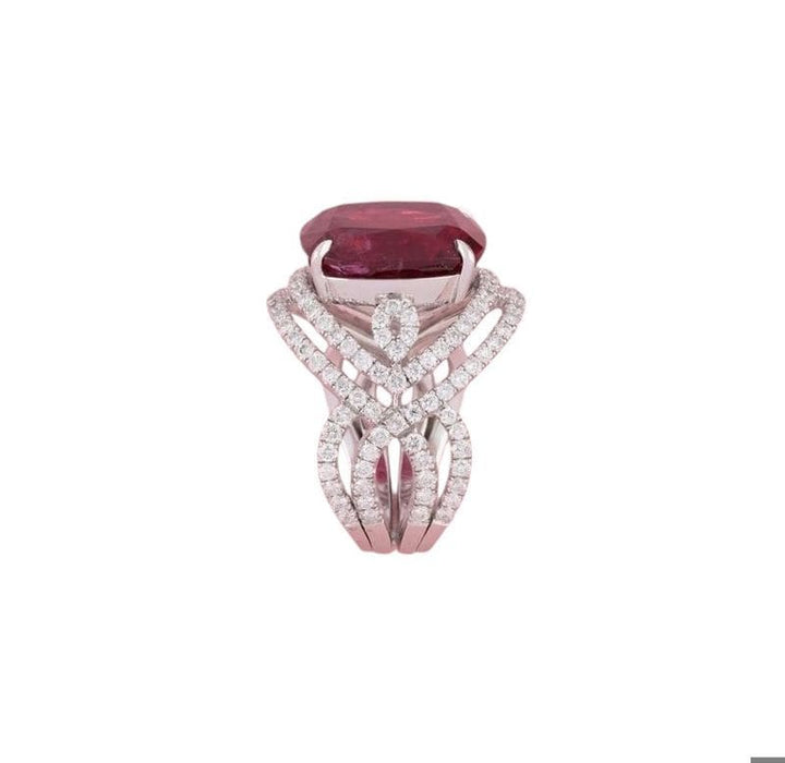 Bague 53 Bague en or blanc, sertie d'une importante tourmaline rouge intense ( Rubellite ) 58 Facettes