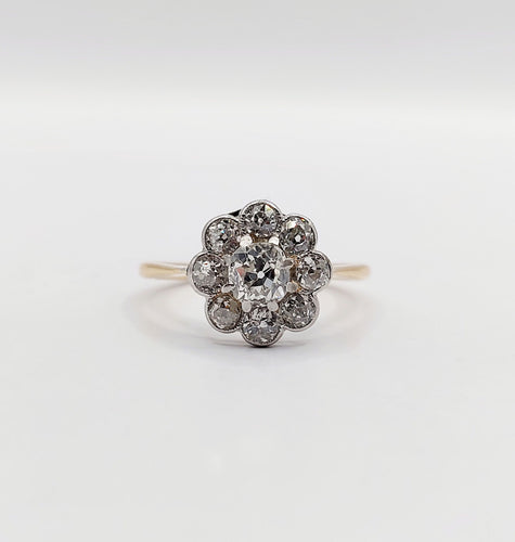 Bague 52.5 Bague marguerite antique or jaune 18k et 1,00 carats diamant taille ancienne (circa 1900) 58 Facettes A05938