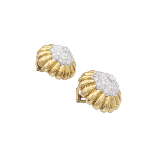 Boucles d'oreilles Clips d'oreilles David Webb, "Boutons", platine, or jaune, diamants. 58 Facettes 34425