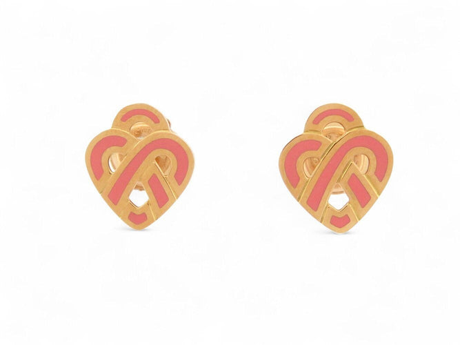 Boucles d'oreilles boucles d'oreilles coeur entrelace email rose & or jaune 18k s 58 Facettes 270064