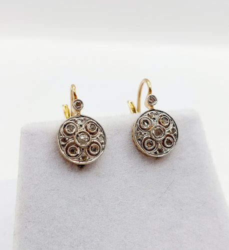 Boucles d'oreilles Dormeuses cible art déco or jaune et platine, diamants 58 Facettes A05769