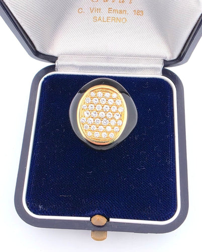 Bague Bague en or jaune et émail avec diamants 58 Facettes