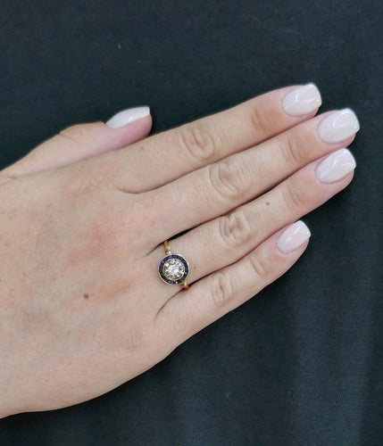 Bague 55.5 Bague ornée d'un Diamant, entourage de Saphirs calibrés 58 Facettes C49-02