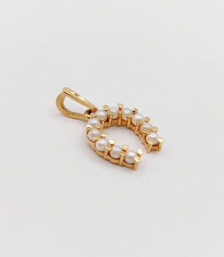 Pendentif Pendentif fer à cheval vintage en or rose 18k et perles 58 Facettes A06445