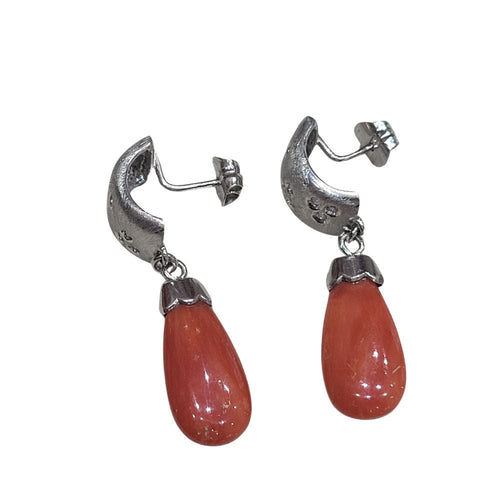 Boucles d'oreilles Pendientes de coral y diamants en or blanc 18k 58 Facettes T115