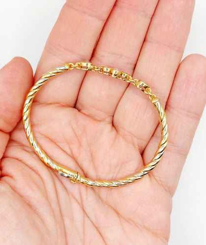 Bracelet Bracelet art déco trois or jaune torsadé et diamants 58 Facettes A05734